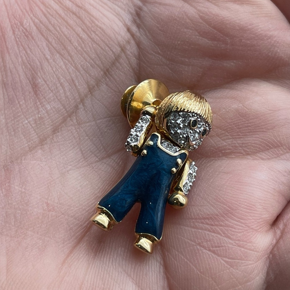 Carolee Gold and Blue Doll Brooch